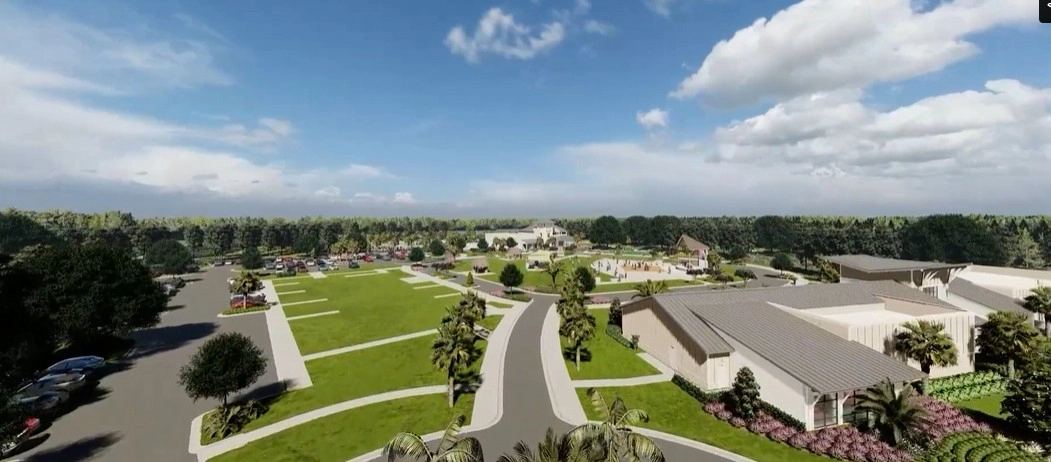 Birds eye view architectural visualization of master-planned community