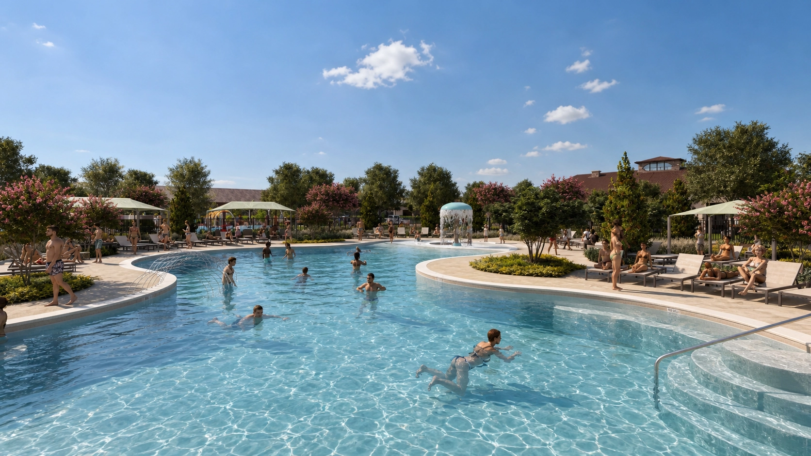 Luxury residential community pool rendering in Texas