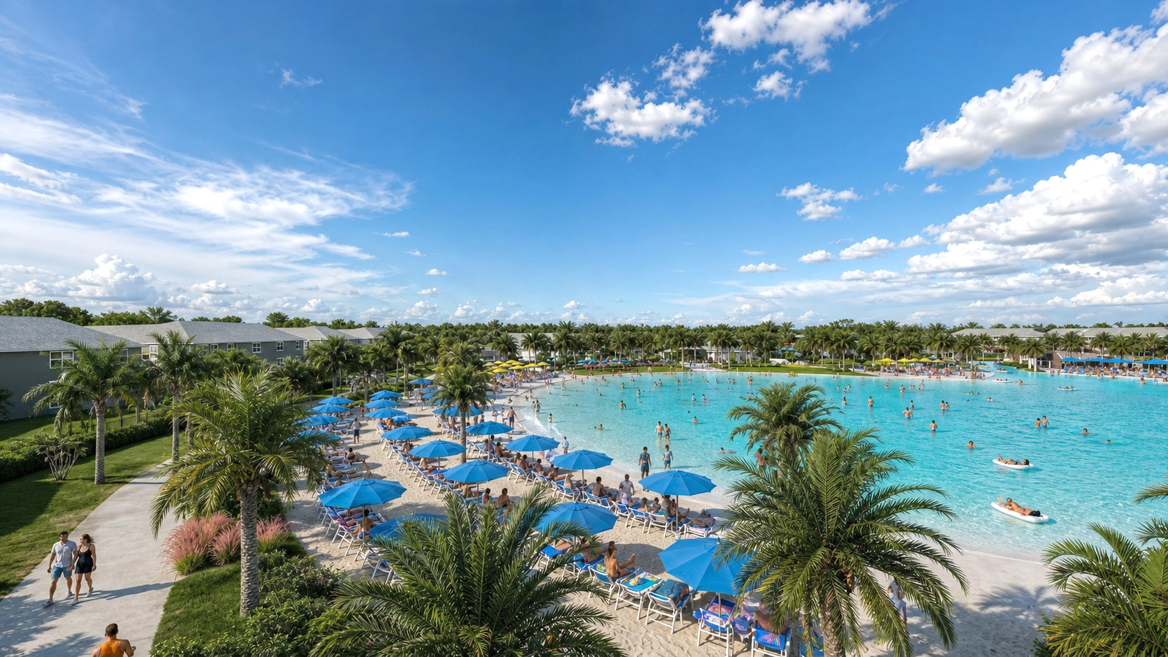 Large-scale outdoor water attraction rendering for hospitality development