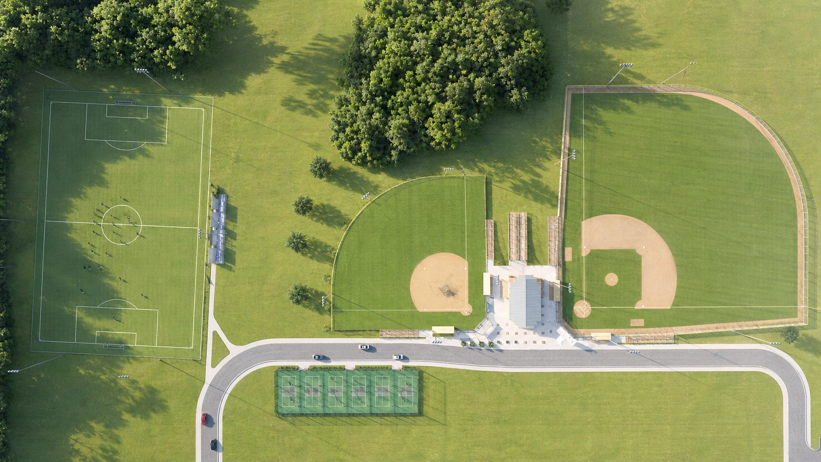 Commercial master-planned development aerial rendering