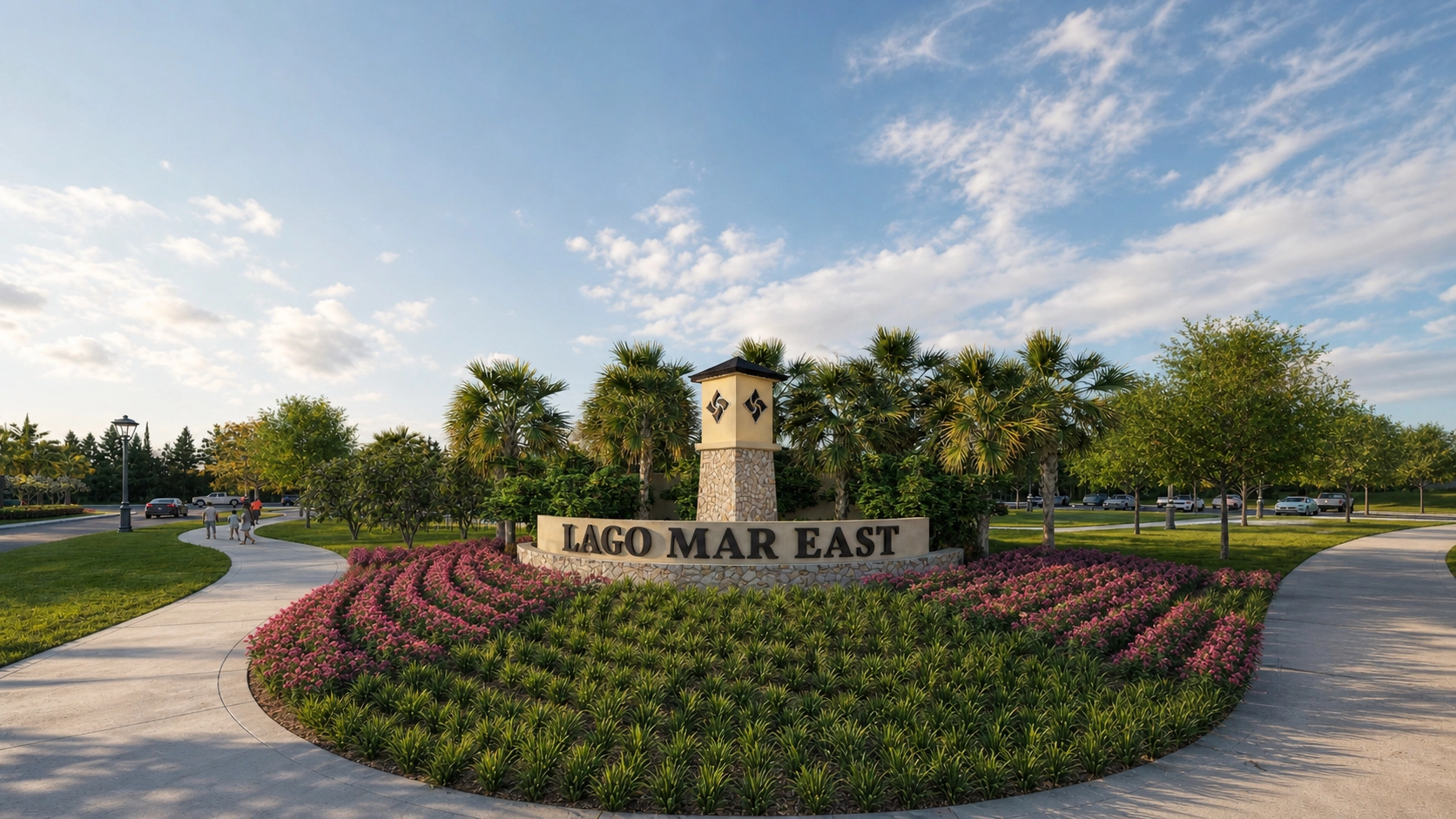 Subdivision monument sign rendering with landscaping