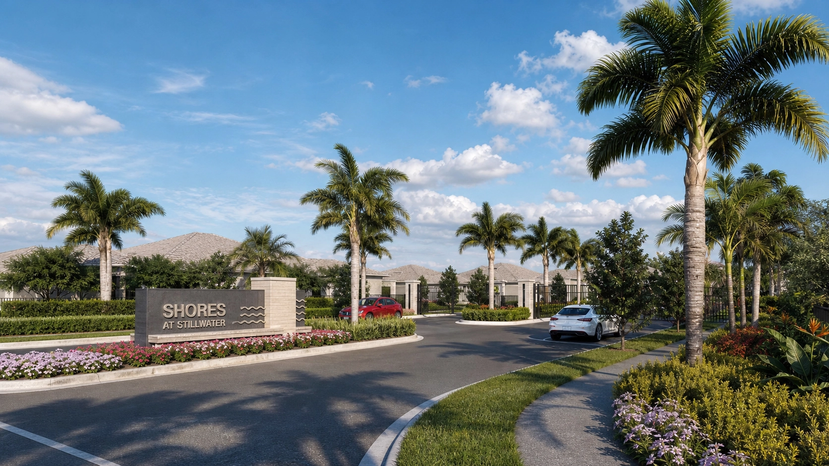 Modern gated community entry feature rendering